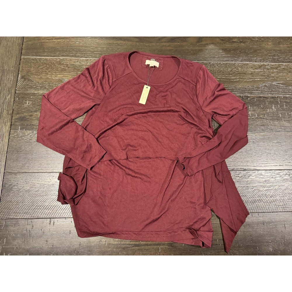 Cupio Blush Asymmetrical Hem Top Womens Medium Burgundy Lace Long Sleeve Tunic